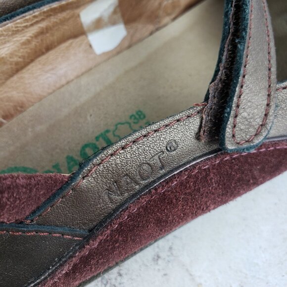 NAOT Israel Leather Comfort Shoes Mary Jane Metallic size 38 Lagenlook Hippie - Picture 8 of 11